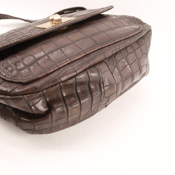 Liz Claiborne Handbag Women Brown Leather Croc Faux Leather Shoulder Saddle Bag - Picture 8 of 16